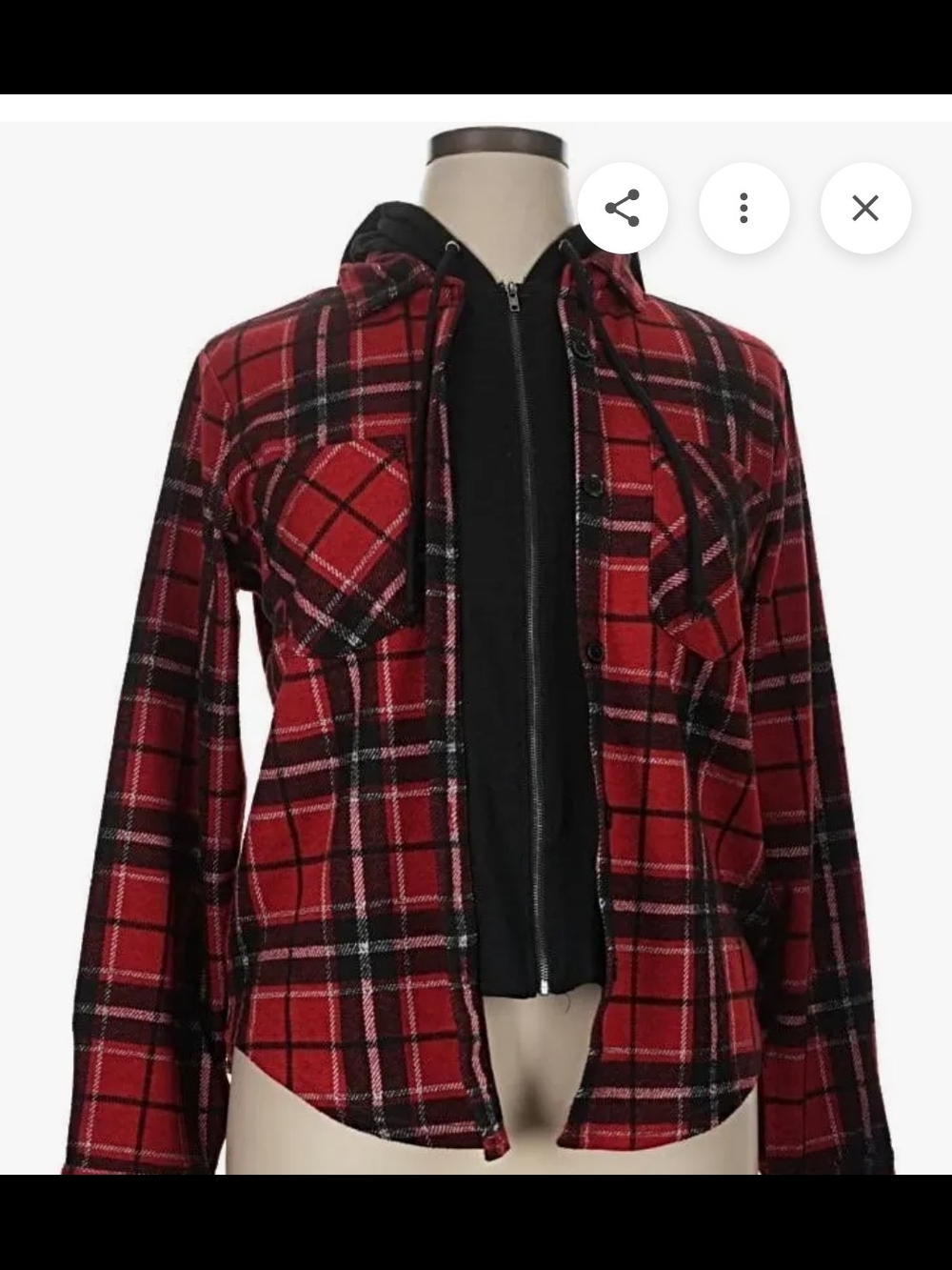 No Boundaries Red and Black Plaid Hooded Flannel Shirt Jacket